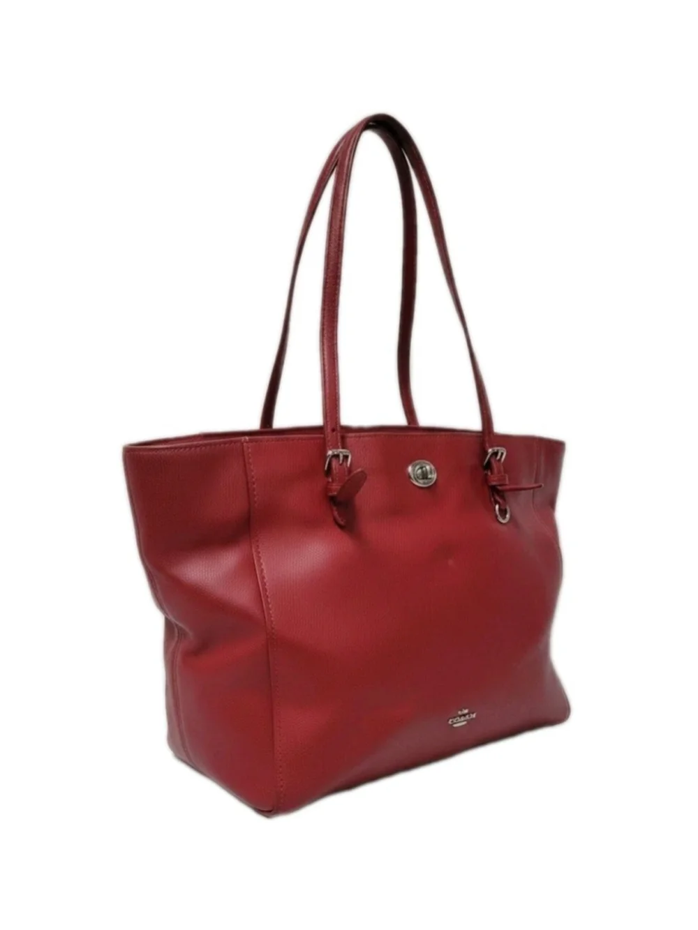 Coach Women's Leather Turnlock Red Tote Shoulder Double-Handle Bag Purse Pre-own